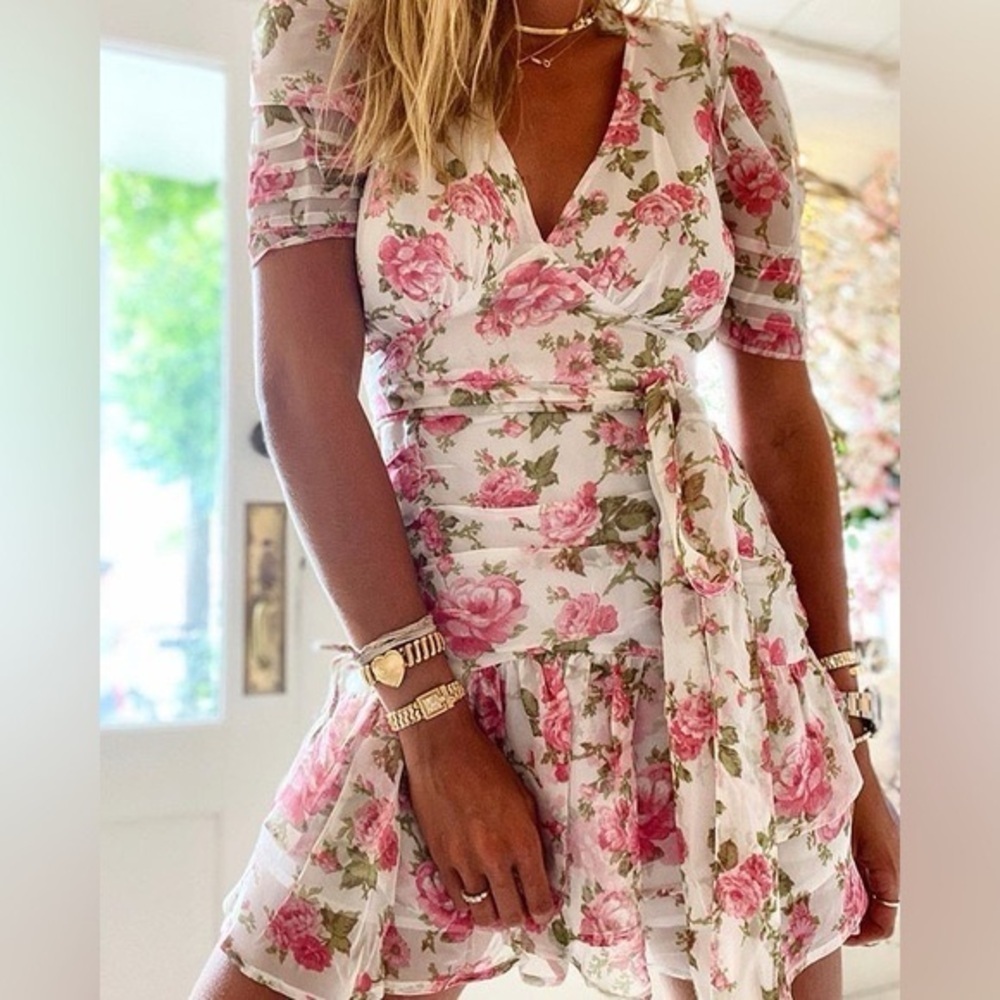 LOVESHACKFANCY Arlo Mini Dress in Blushing Rose Sz 6